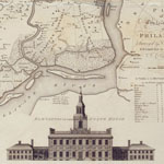 Map shows waterways, major roads, and names of some property owners. Also includes distance chart and view of Independence Hall