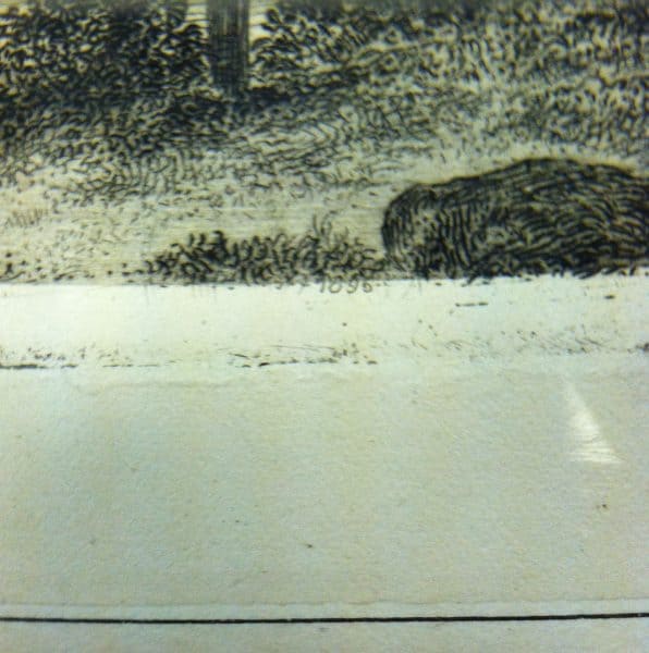 Detail from The Elms, showing a year written in small characters beneath the scene.