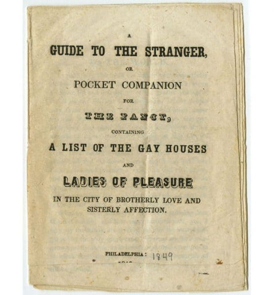 Cover page, A Guide to the Stranger; Pocket Companion for the Fancy, Containing a List of the Gay Houses and Ladies of Pleasure in the City of Brotherly Love and Sisterly Affection.