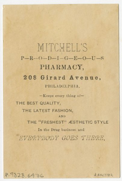 Reverse of trade card showing influence of Oscar Wilde’s 1882 tour of North America.