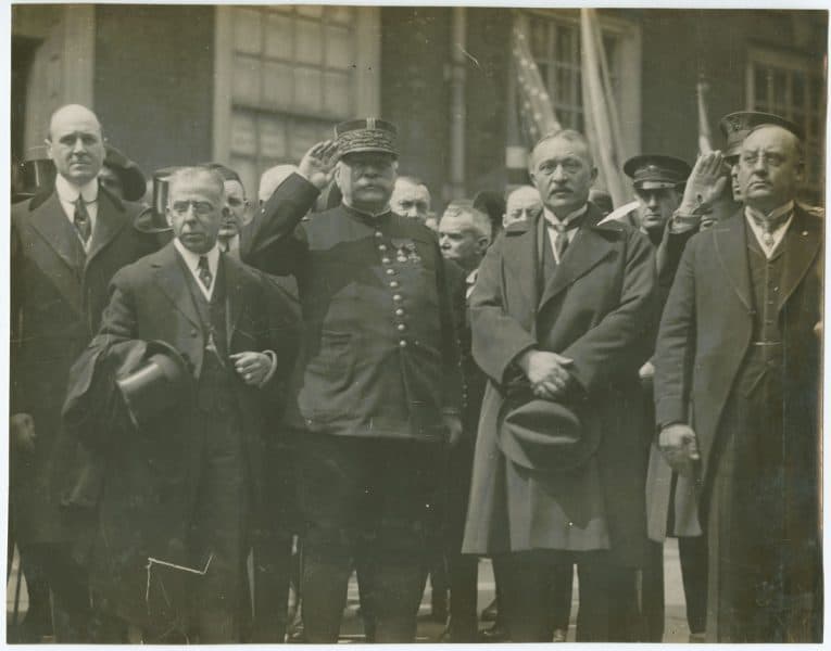 7066.Q.3: J.P. Widener, Dr. E. La Plos, Marshal Joffre, Viviani [May 9, 1917]