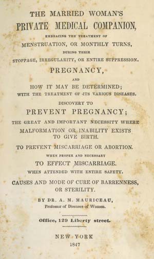 Title page to The Married Woman’s Private Medical Companion (New York, 1847), by an “A.M. Mauriceau.”