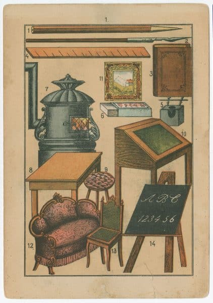 Flash card from Illustrations for the Berlitz Method ([United States?], ca. 1895). Chromolithograph. Gift of Helen Beitler.