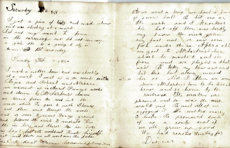 Page from Howell Bickley’s diary, February 4, 1854. From the personal collection of Joseph Jones.