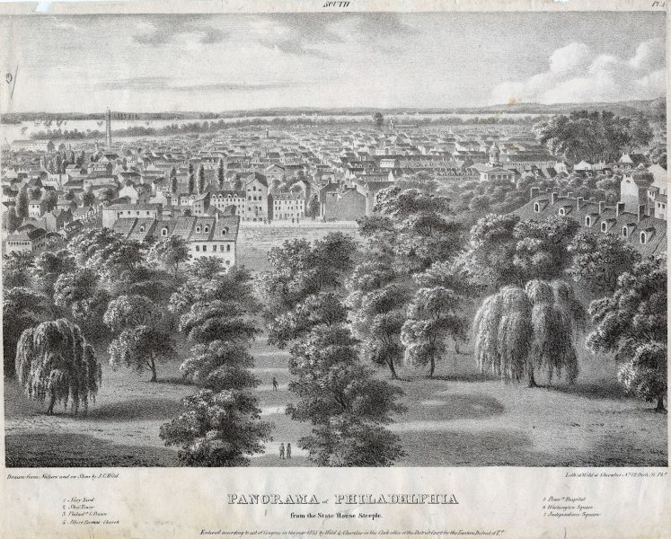 J. C. Wild, Panorama of Philadelphia from the State House Steeple. South. Philadelphia: Wild & Chevalier, 1838