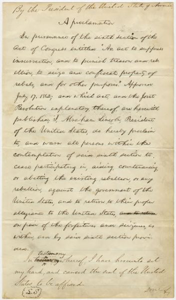 Abraham Lincoln, A Proclamation (1862). Manuscript.