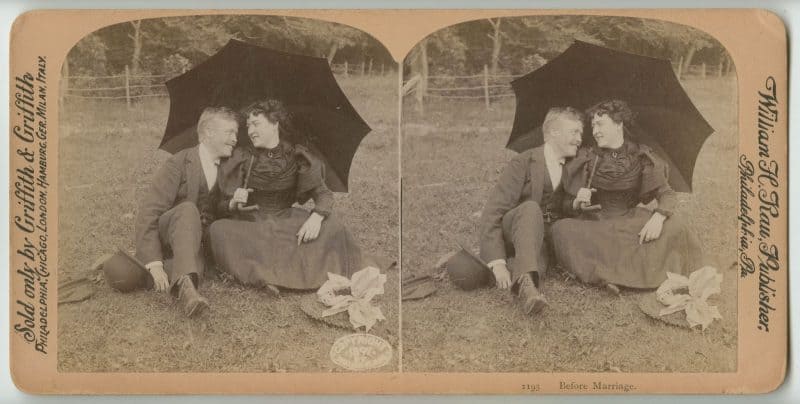  William Rau. Before Marriage, albumen print stereograph, 1897. The Library Company of Philadelphia. Gift of Sandra Markham.