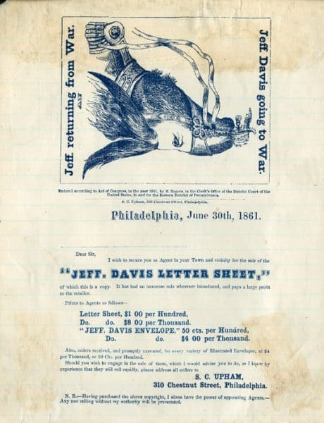 Circular advertisement for Jeff. Davis Letter Sheet. (Philadelphia: S. C. Upham, 1861).