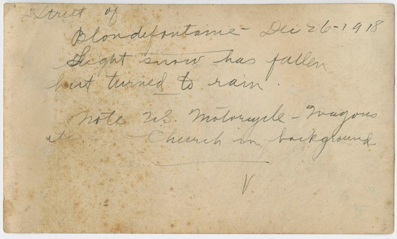 Verso of Street of Blondefontaine- Dec. 26-1918. Library Company of Philadelphia