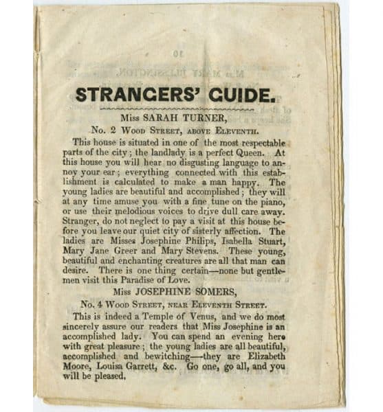 Entries in A Guide to the Stranger; Pocket Companion for the Fancy, Containing a List of the Gay Houses and Ladies of Pleasure in the City of Brotherly Love and Sisterly Affection.