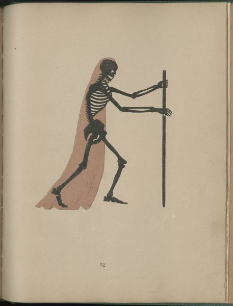 Illustration from Spectropia depicting a skeleton holding a staff.