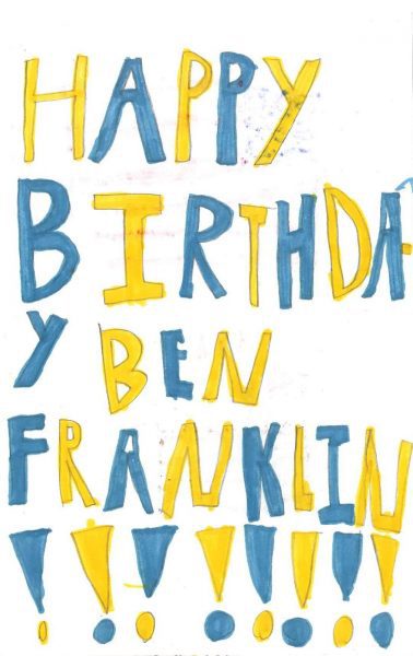 Handmade card, Happy Birthday Ben Franklin! By Lily West of Portland, Oregon