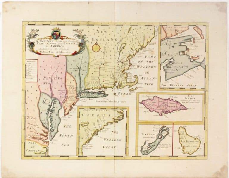 5.16 Edward Wells. A New Map of the Most Considerable Plantations of the English in America. Hand-colored engraving, London, 1700. McNeil Americana Collection. Bequest of Robert L. McNeil, Jr.