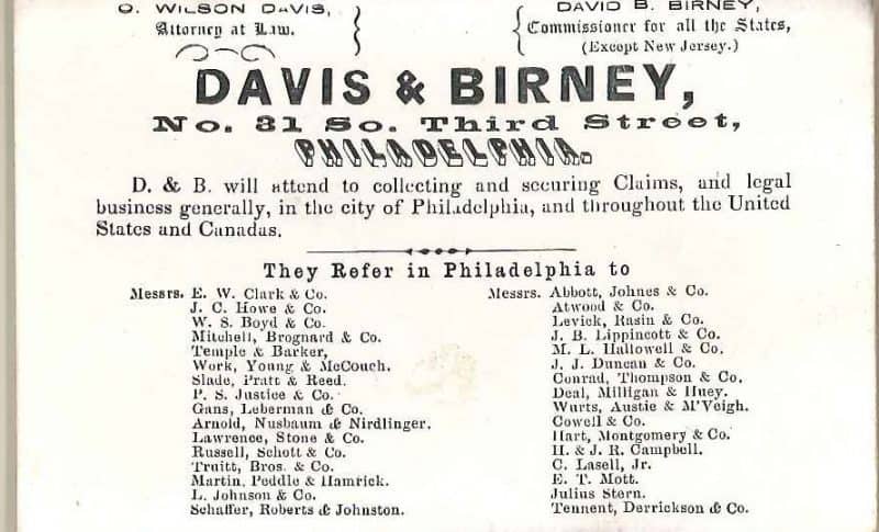 Davis & Birney trade card, ca. 1850.