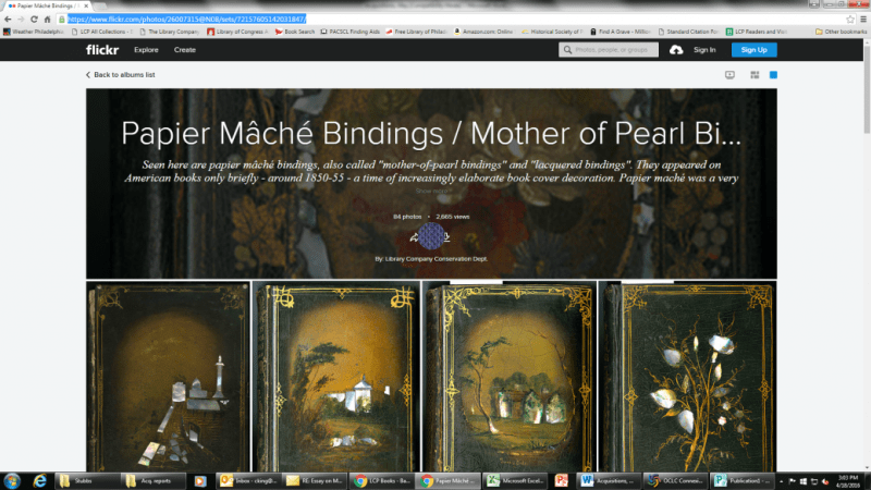 Screenshot, Flickr page for Papier Mache bindings