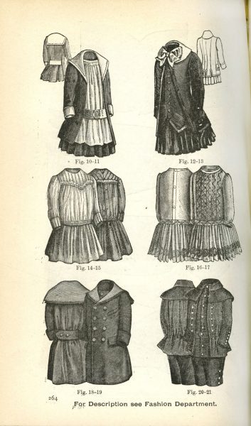 A page from July-December, 1889 issue of Godey’s Ladies Book featuring children's fashion.