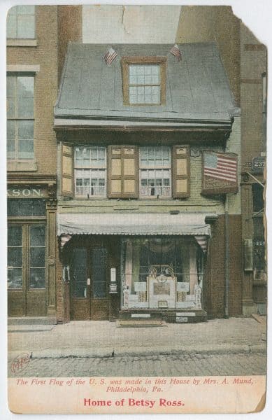 P.2013.77.1.14 Home of Betsy Ross postcard, ca. 1907. Gift of Philippa Campbell.