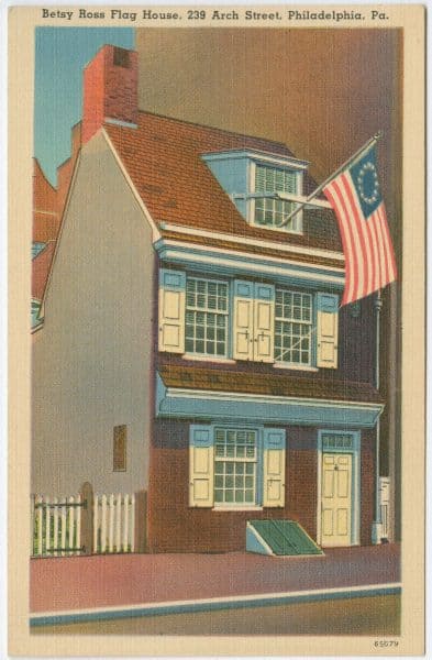 P.2013.77.1.48 Betsy Ross Flag House postcard, ca. 1950. Gift of Philippa Campbell.
