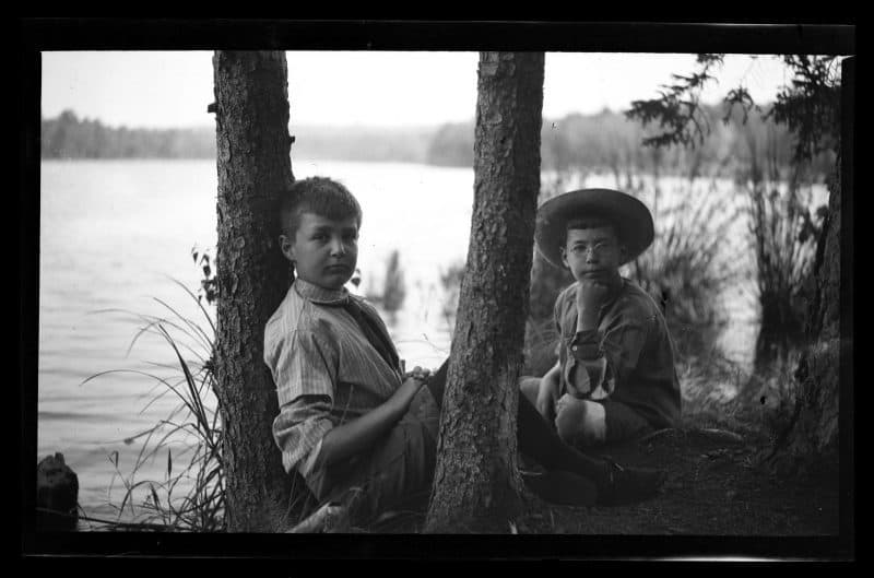 Elliston Perot Morris Jr. and Marriott Canby Morris Jr. on Pocono Lake, 1909. P.2013.13.361.