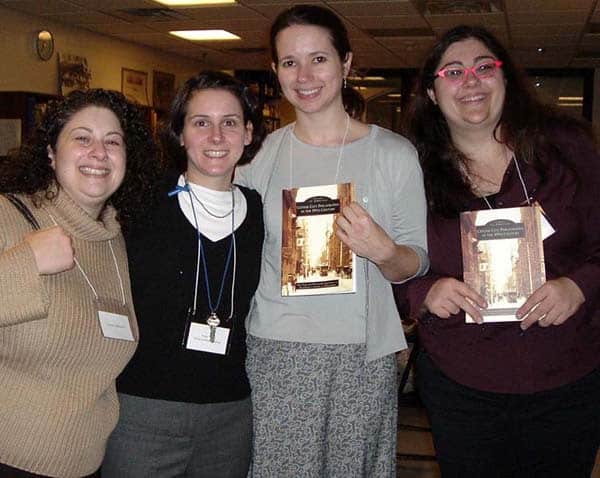 Graphic Materials Cataloguer and Center City Philadelphia in the 19th Century co-author Erika Piola (second from left) posed with friends who purchased the new publication.