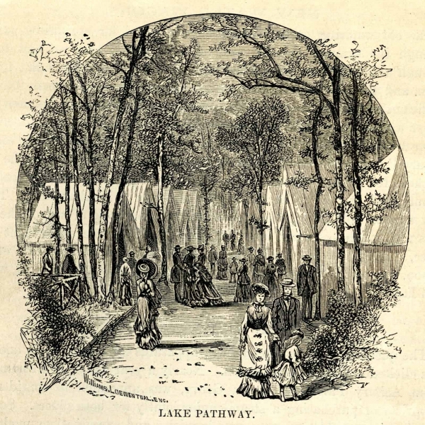 View of the tents from Service by the Sea. Ninth Annual Report of the President of the Ocean Grove Camp-Meeting Association of the Methodist Episcopal Church, 1878