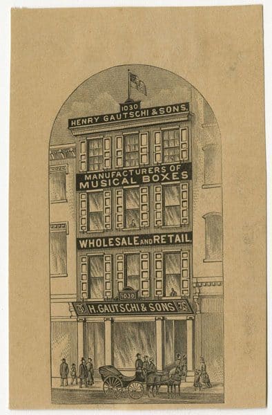 Henry Gautschi & Sons, Manufacturer of Musical Boxes, 1030 Chestnut Street, ca. 1880s
