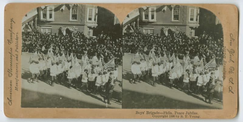 Boys' Brigade marching in a parade.