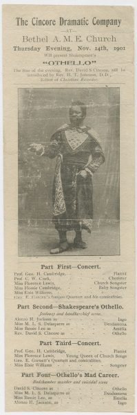 Playbill depicting the Rev. David S. Cincore as Othello (1901) Featured in PAFA’s “An Extraordinary History”