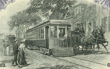 Detail from print depicting a trolley scene.