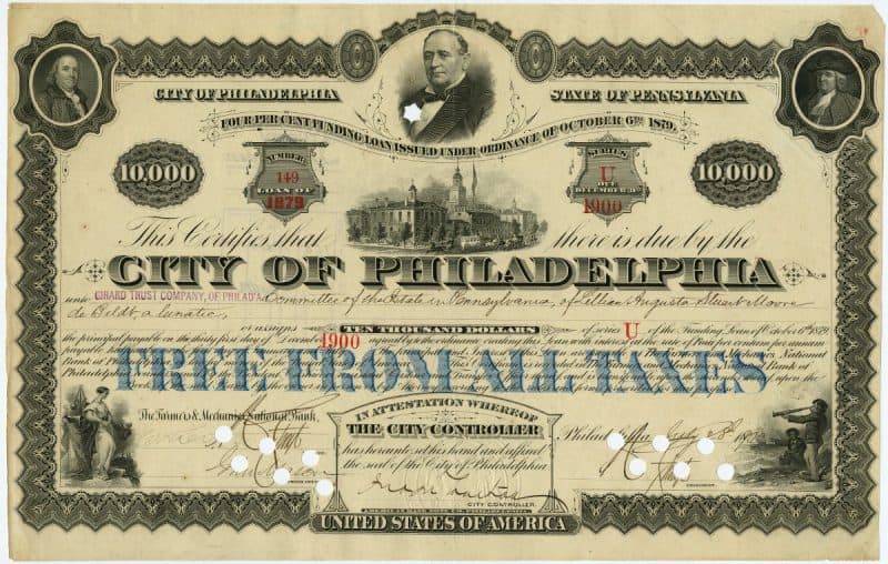 City of Philadelphia certificate issued to "Girard Trust Company of Philada'a committee of the State in Pennsylvania, of Lillian Augusta Stuart Moore de Bildt, a lunatic,"