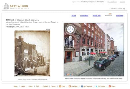 Screenshot from the SepiaTown website displaying then/now feature.