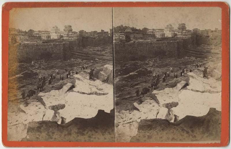 R. Newell & Son, “Herod’s Palace and Towers,” No. 6 in Cyclorama of Jerusalem and the Crucifixion. Broad and Cherry Sts., Philadelphia. Albumen print on stereograph mount. Recto.
