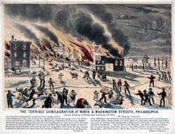 The Terrible Conflagration at Ninth and Washington Streets, Philadelphia. On the Morning of Wednesday February 8th 1865 (Philadelphia: J. L. Magee, 1865). Lithograph, hand-colored.