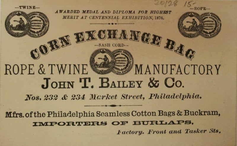 Front of John T. Bailey & Co. trade card, ca. 1880.
