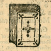 Vignette illustration of bound book with decorative cover.