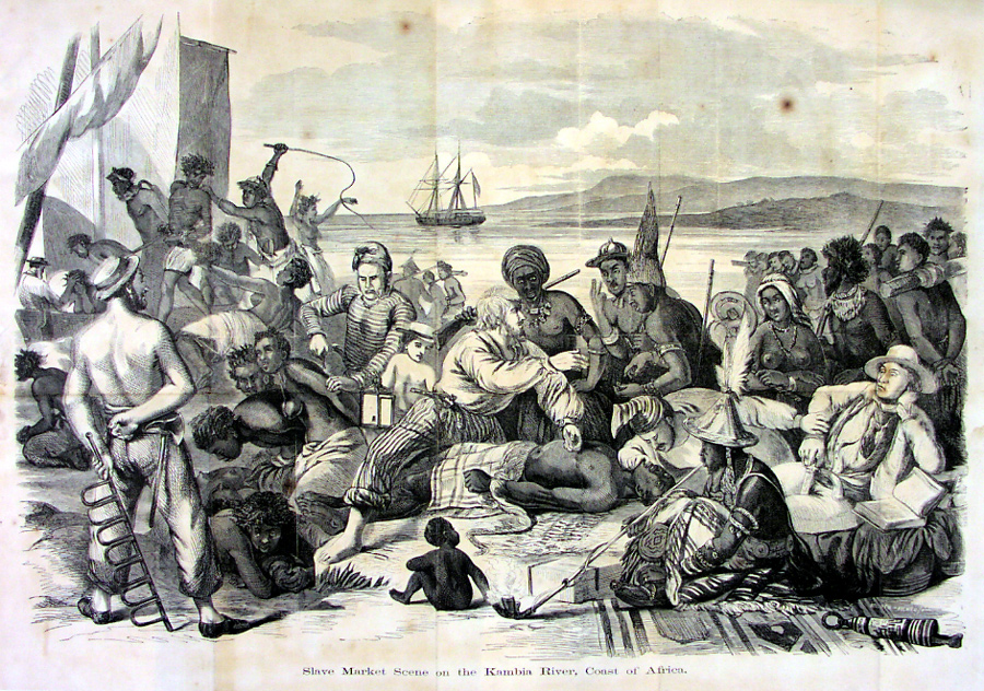 slavetraders looking at slaves for sale
