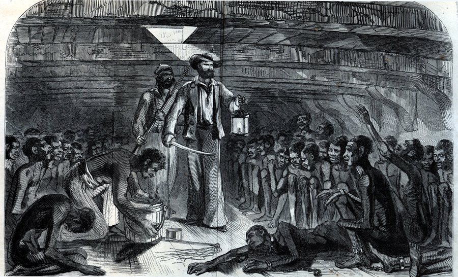a drawing of slaves in the basement of a ship