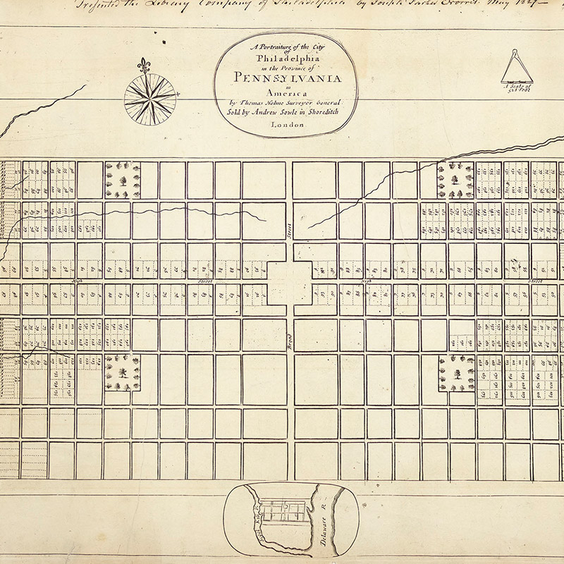 Map showing the grid plan of the city of Philadelphia.