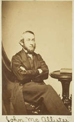 John A. McAllister [1822-1896], by unknown photographer, c. 1860. Albumen print, carte de visite, 4 by 2 ½ inches. John McAllister Jr. posed with a variety of optical and mathematical instruments of the type sold in their shop. Gift of John A. McAllister. Photographs are by Will Brown. 