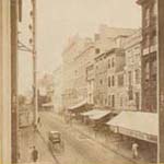 Chestnut St. West from Fourth (Philadelphia: M. P. Simons, ca. 1868). Albumen print on stereograph mount.