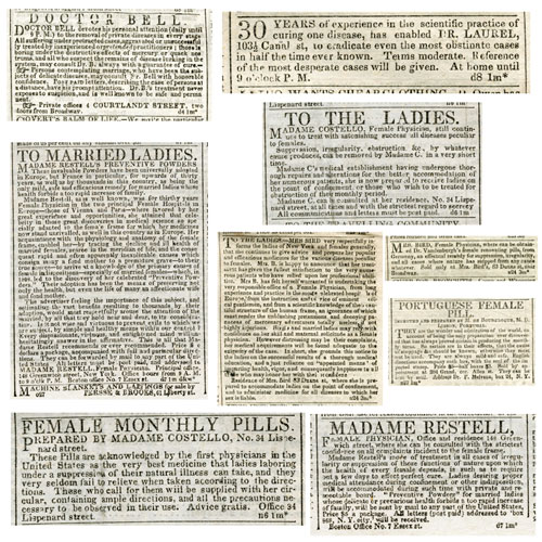 Classified advertisements from the New York Herald, December 9, 1841, and the New York Sun, December 15, 1841.
