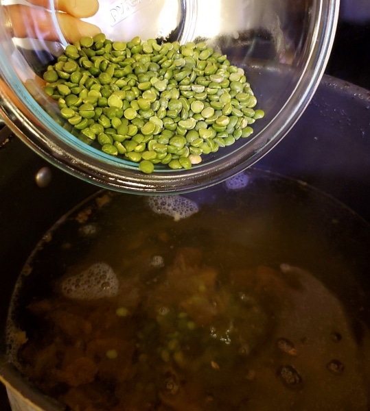 Adding the peas and barley