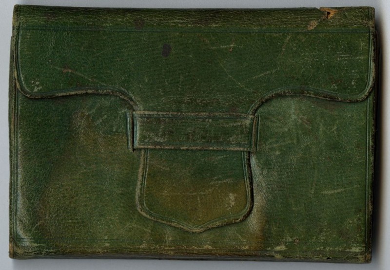 Antique green leather journal.