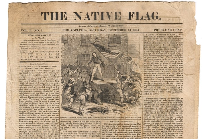 3-c-6-box3-12152-f-p1-d Detail from Vol. 1, no. 1 (December 14, 1844) of the Native Flag, a 2013 gift of Kenneth C. Trotter, Jr.