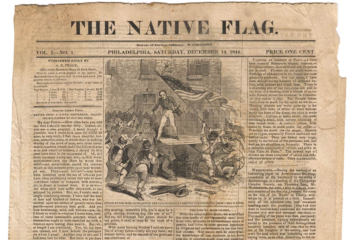 Detail from Vol. 1, no. 1 (December 14, 1844) of the Native Flag, a 2013 gift of Kenneth C. Trotter, Jr.