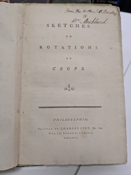 Photograph of title page of Sketches of Rotations on Crops