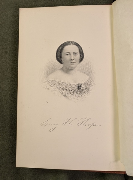 Photograph of portrait of Lucy Hooper used as frontispiece in her 1871 volume of poetry