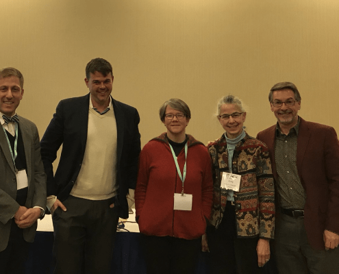 Panel on Outing the Early American Past (left to right, Thomas J. Balcerski, James T. Downs, Kate Culkin, Connie King, and Richard Godbeer, Chair)