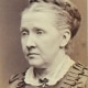 Photographic portrait of Julia Ward Howe with logo of Historical Happy Hour overlaid