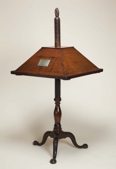 Reading and Writing Stand (Philadelphia, ca. 1770s). Gift of Albanus C. Logan, 1870. Owned by John Dickinson. Reading and Writing Stand (Philadelphia, ca. 1770s). Gift of Albanus C. Logan, 1870. Owned by John Dickinson.